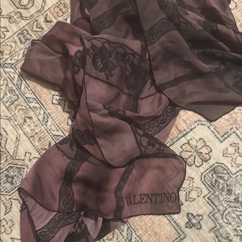 Valentino Sheer Scarf with Black Lace